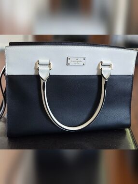 kate spade Black and White Colorblock Leather Satchel with Gold Accents